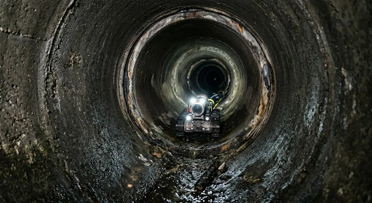 Robotic sewer camera inspecting pipe interior for Sewer Line Repair in Ayden